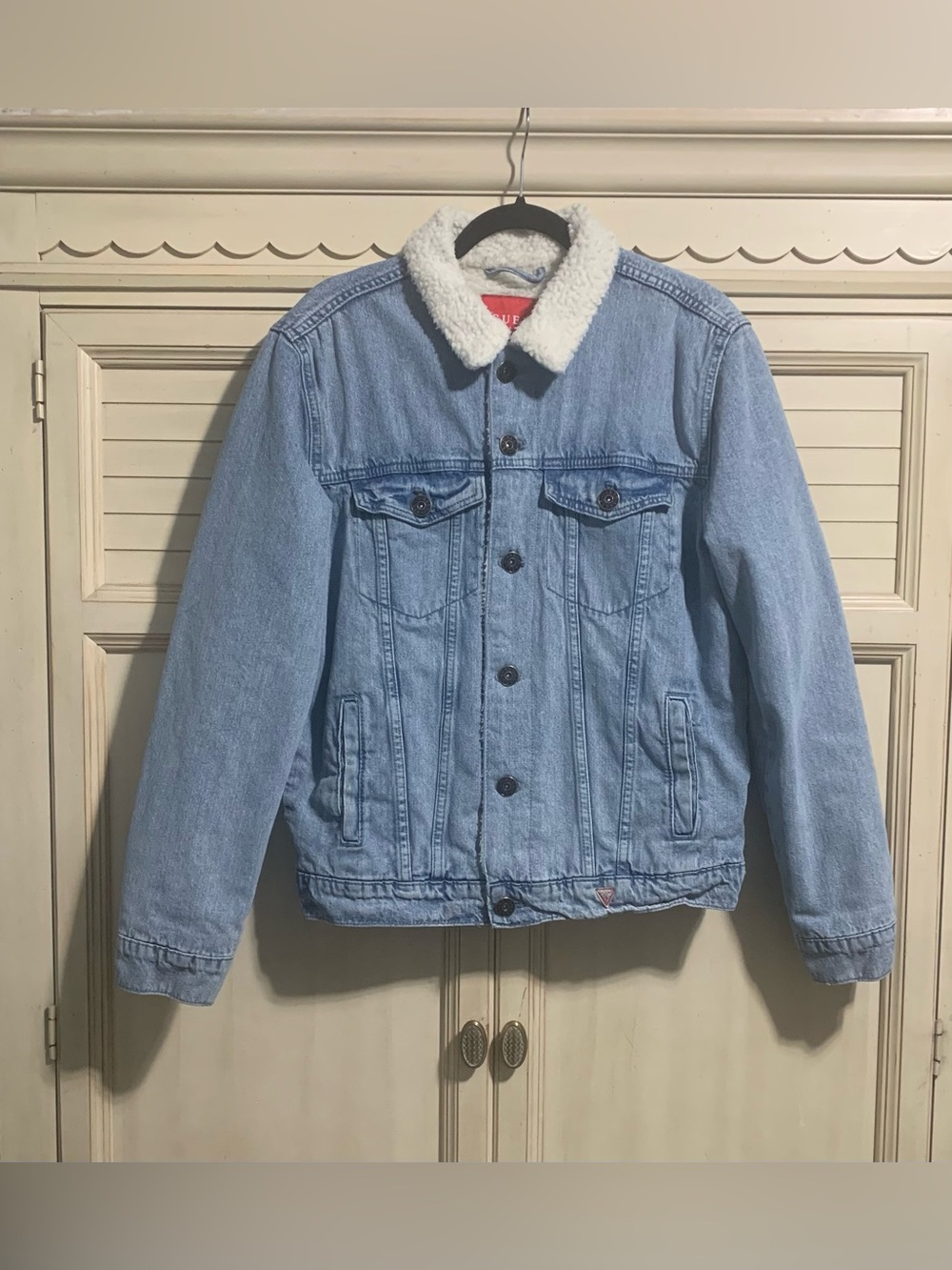 Men’s Denim Guess Jacket Workwear Coat Sherpa Lined Size Medium